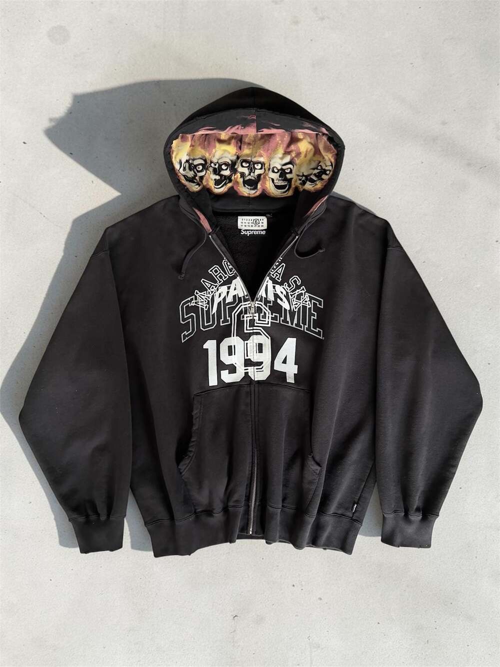 Supreme x MM6 Maison Margiela Zip Up Hooded Sweatshirt Black